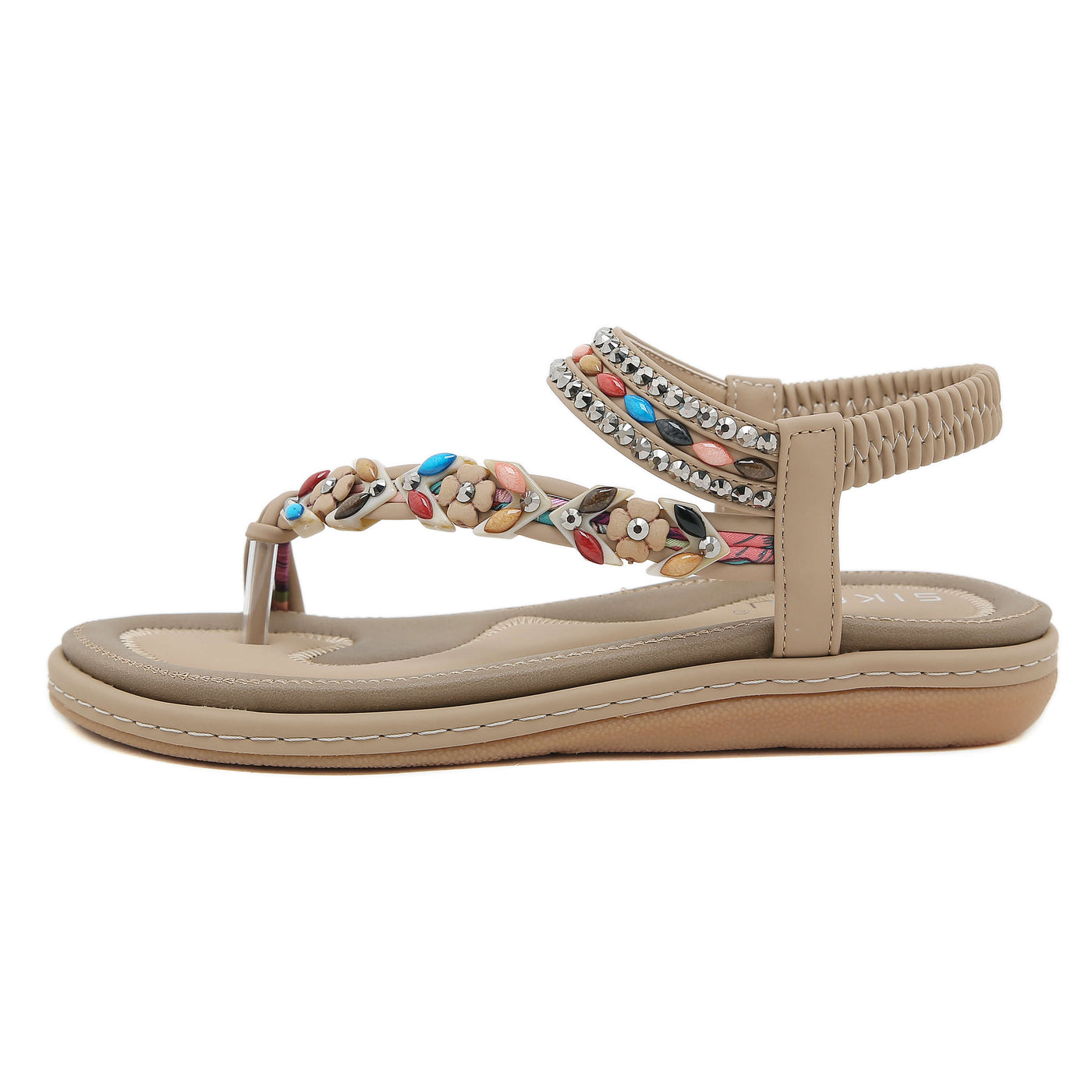 Siketu | Abbie Beaded Boho Thong Sandal - beige