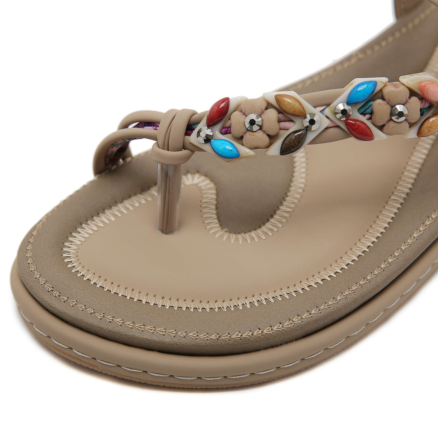 Siketu | Abbie Beaded Boho Thong Sandal - beige