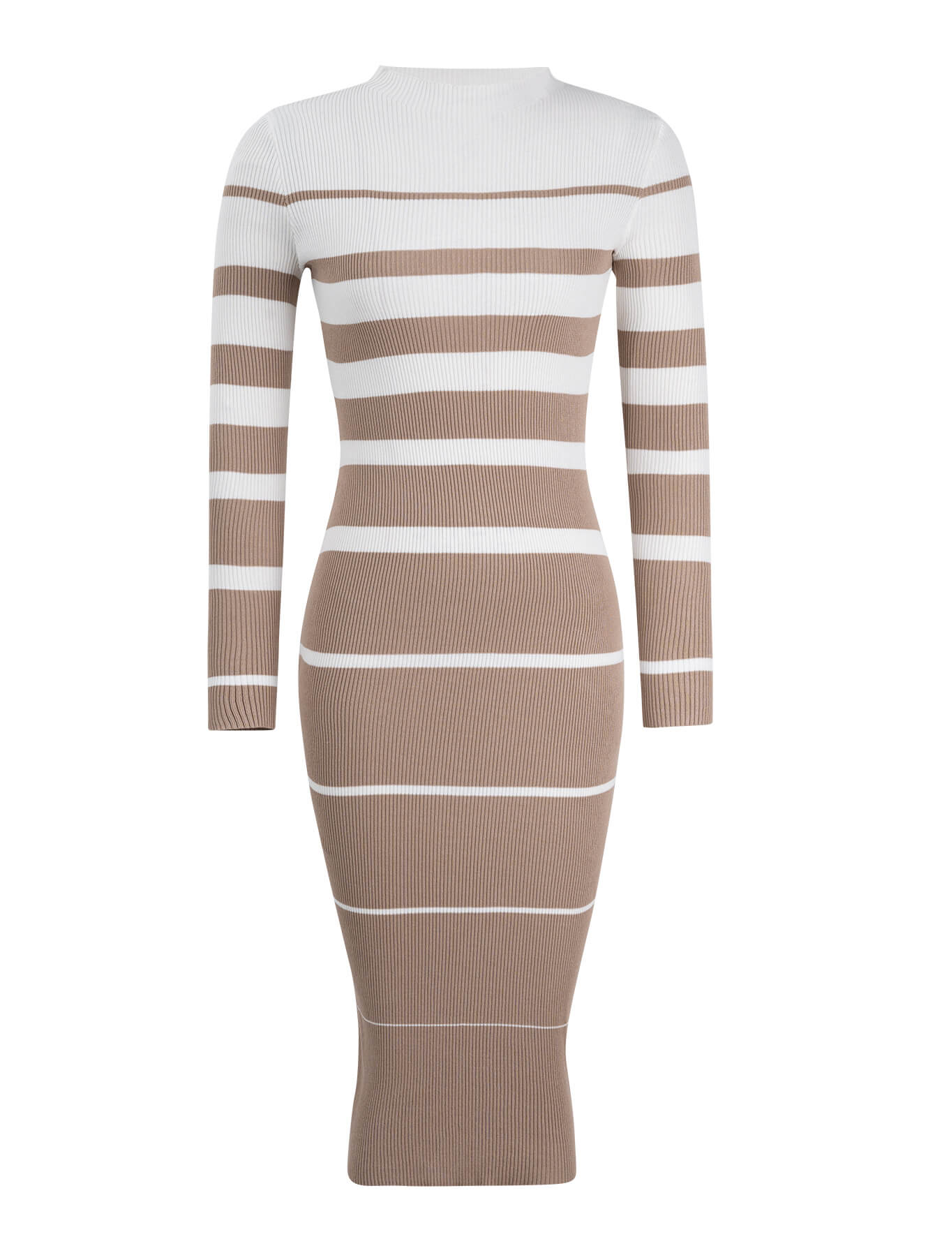 On the Boardwalk Striped Midi Sweater Dress - Beige