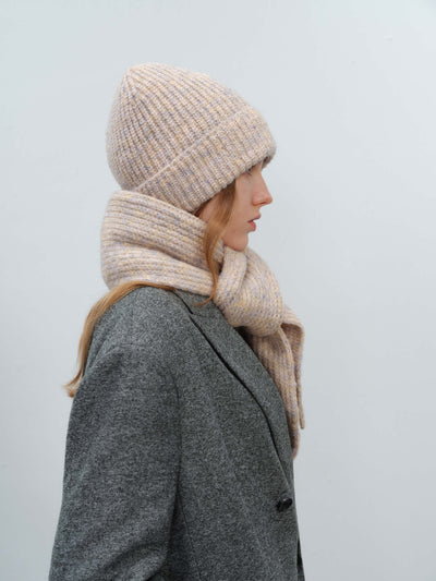 Wool Blend Cloud Beanie Scarf Matching Set - Taupe