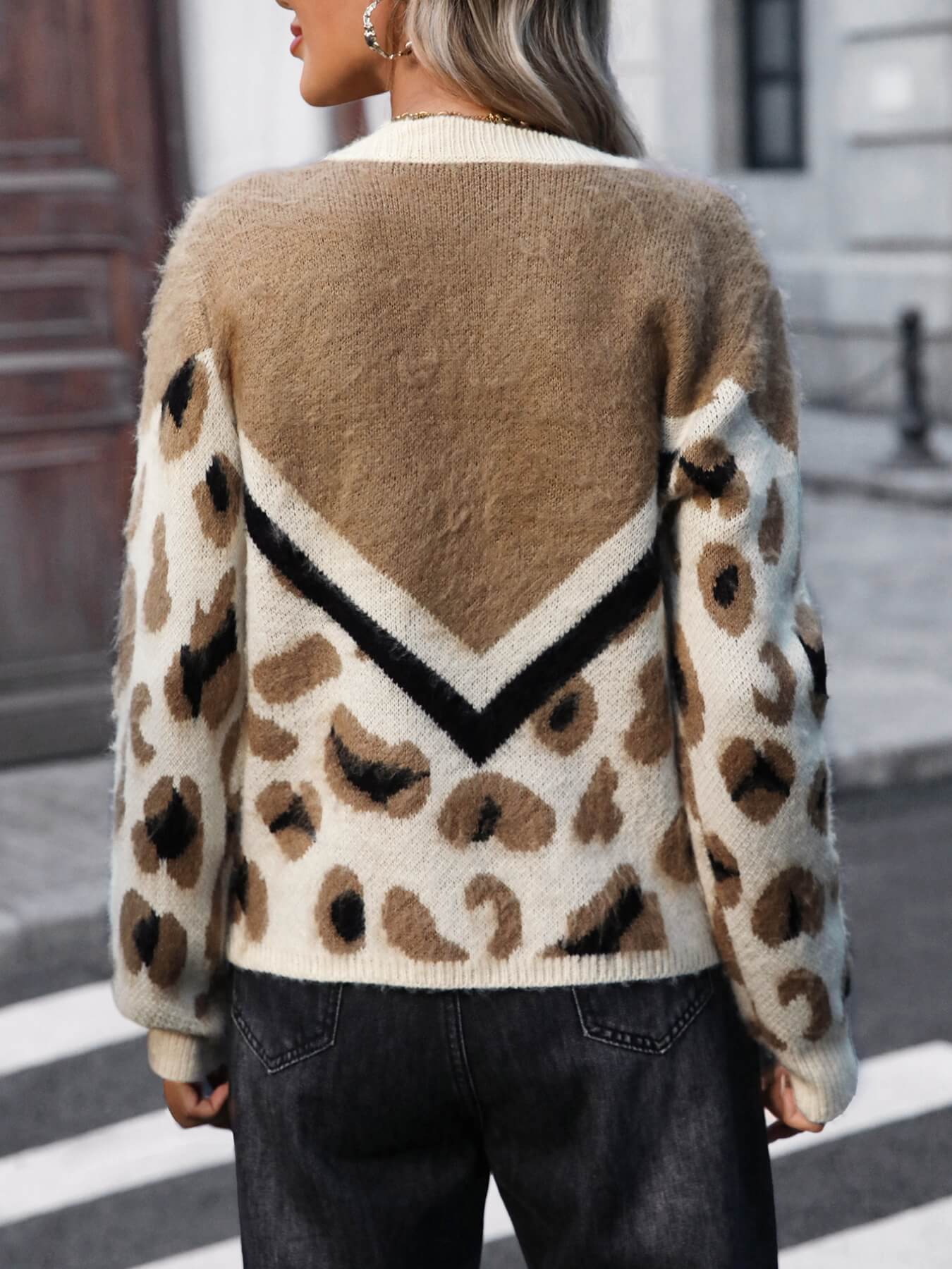 Glenmere Leopard Print Sweater - beige