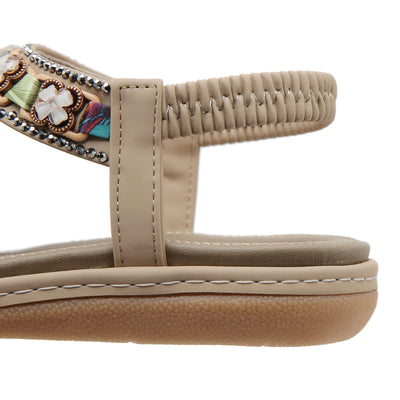 Siketu | Boho Daisy Beaded Cushioned Sandal - beige