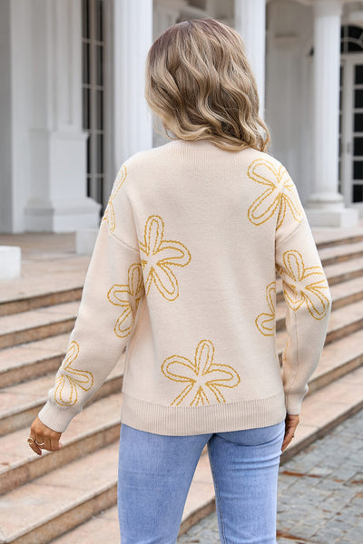 Daisy Days Knit Pullover Sweater - Beige