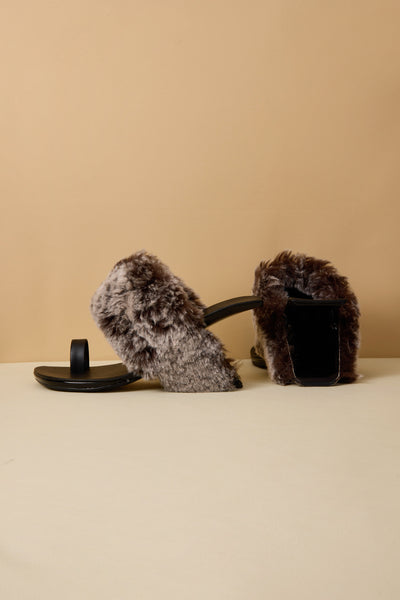 Jady Rose | Vivien Faux Fur Upper Leather Heels - Black