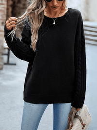 Joan Cable Sleeves Knit Pullover Sweater - Black