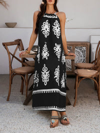 Indy Abstract Halter Neckline Maxi Dress - black