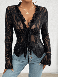 Janelle Floral Lace Sheer Cardigan - Black