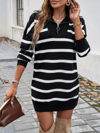 Ready Freddy Striped Mini Sweater Dress - Black