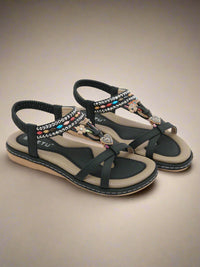 Siketu | Concentric Beaded Comfort Sandal - black