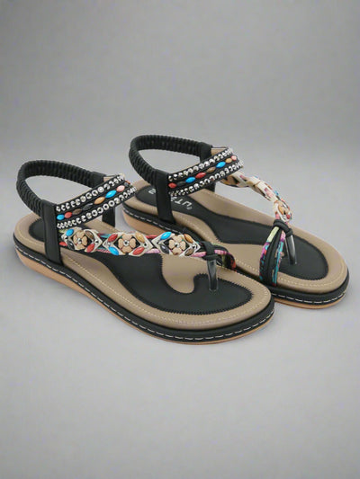 Siketu | Abbie Beaded Boho Thong Sandal - black