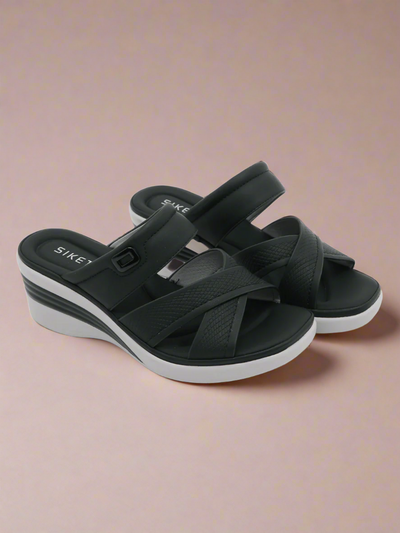 Siketu | Tetra Cushioned Wedge Sandal - Black