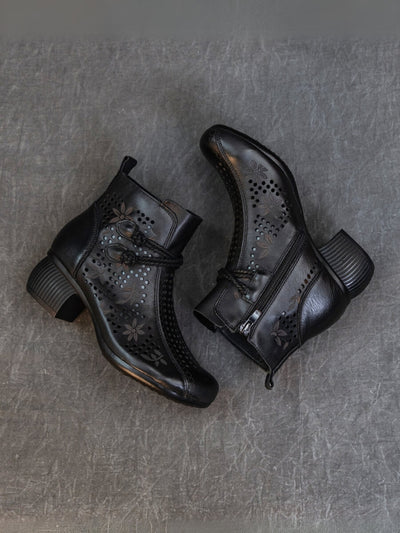 Rumour Has It | Mirina Perforated Leather Ankle Boot - black