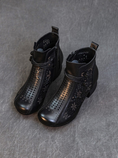 Rumour Has It | Mirina Perforated Leather Ankle Boot - black