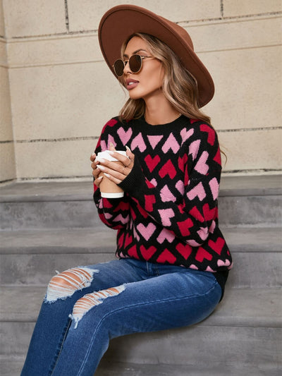 Cupids Kiss Heart Knit Sweater - Black