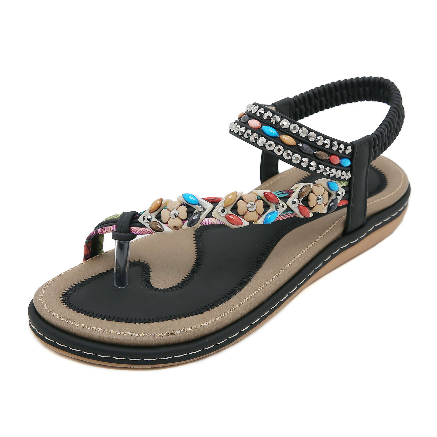 Siketu | Abbie Beaded Boho Thong Sandal - black