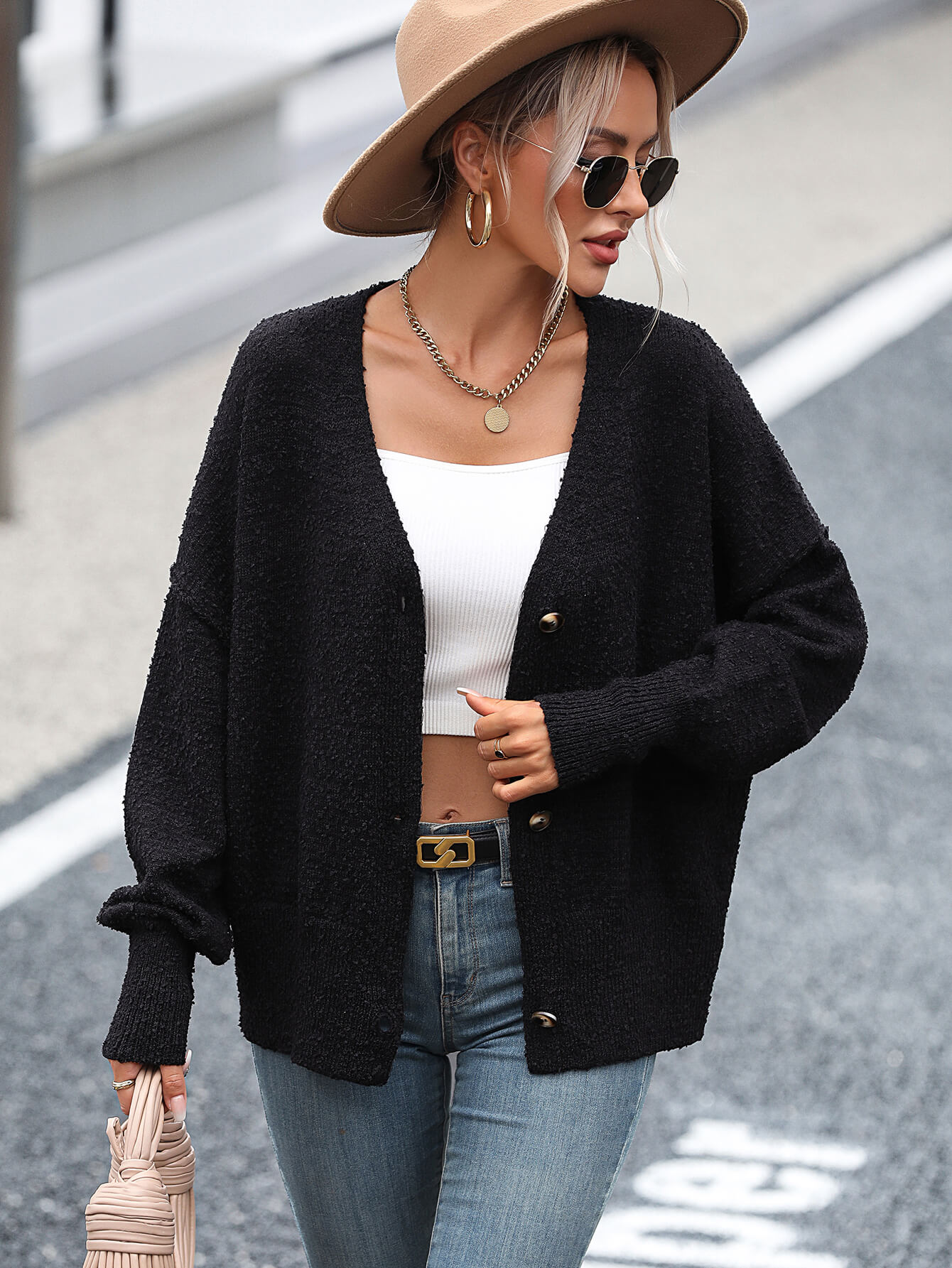 Blissful Comfort Front Button Cardigan - Black