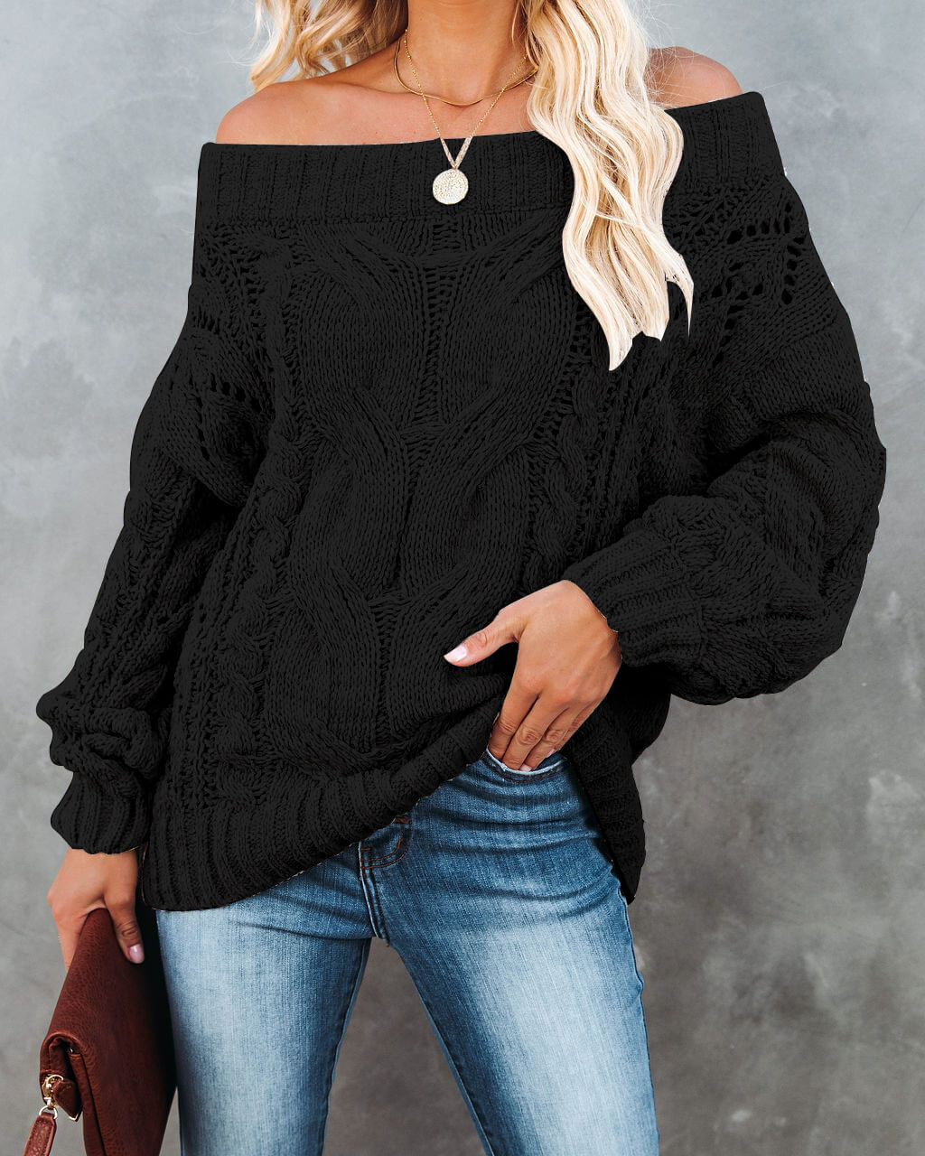 Dreamworld Off The Shoulder Pullover Sweater - Black