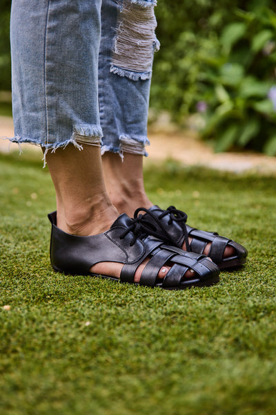 Rumour Has It | Daybreaker Leather Woven Sandal - Black