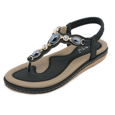 Siketu | Pearl Beaded Thong Sandal - black