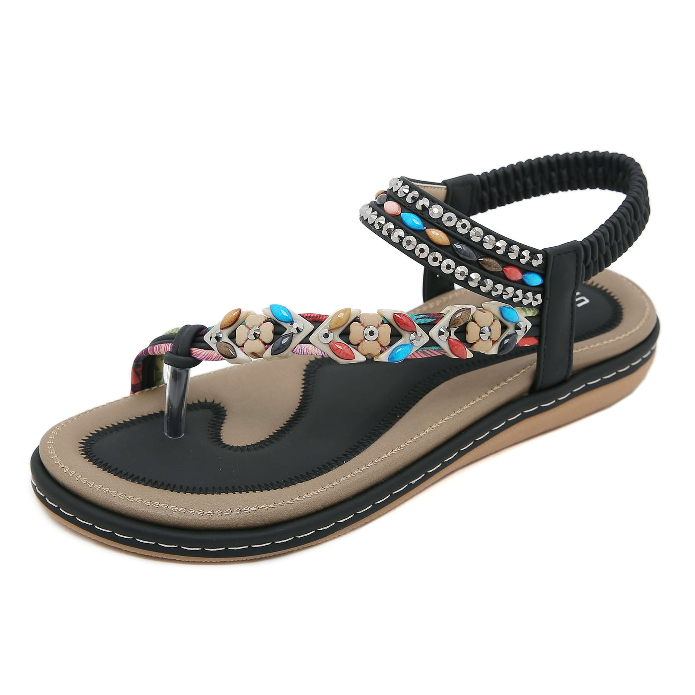 Siketu | Abbie Beaded Boho Thong Sandal - black