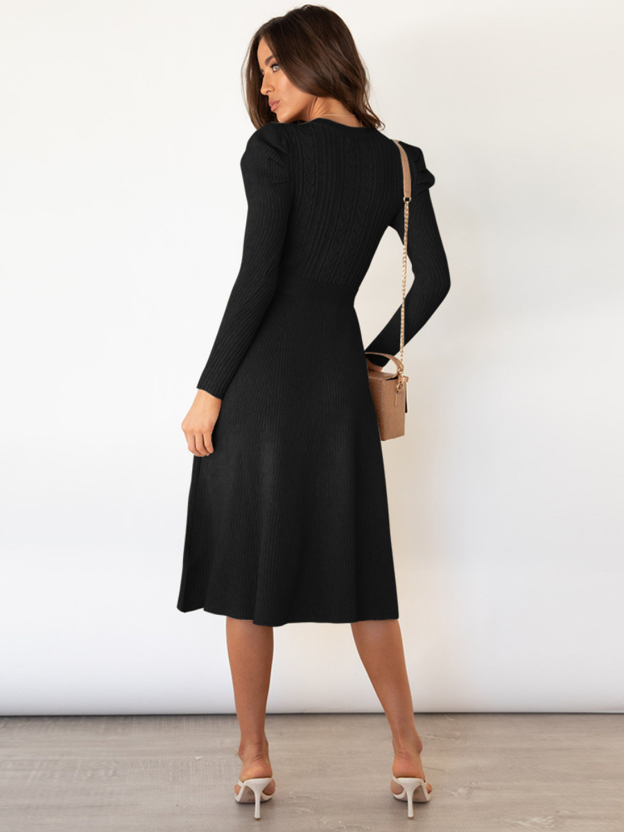 Robin Tie Waist Sweater Midi Dress- Black