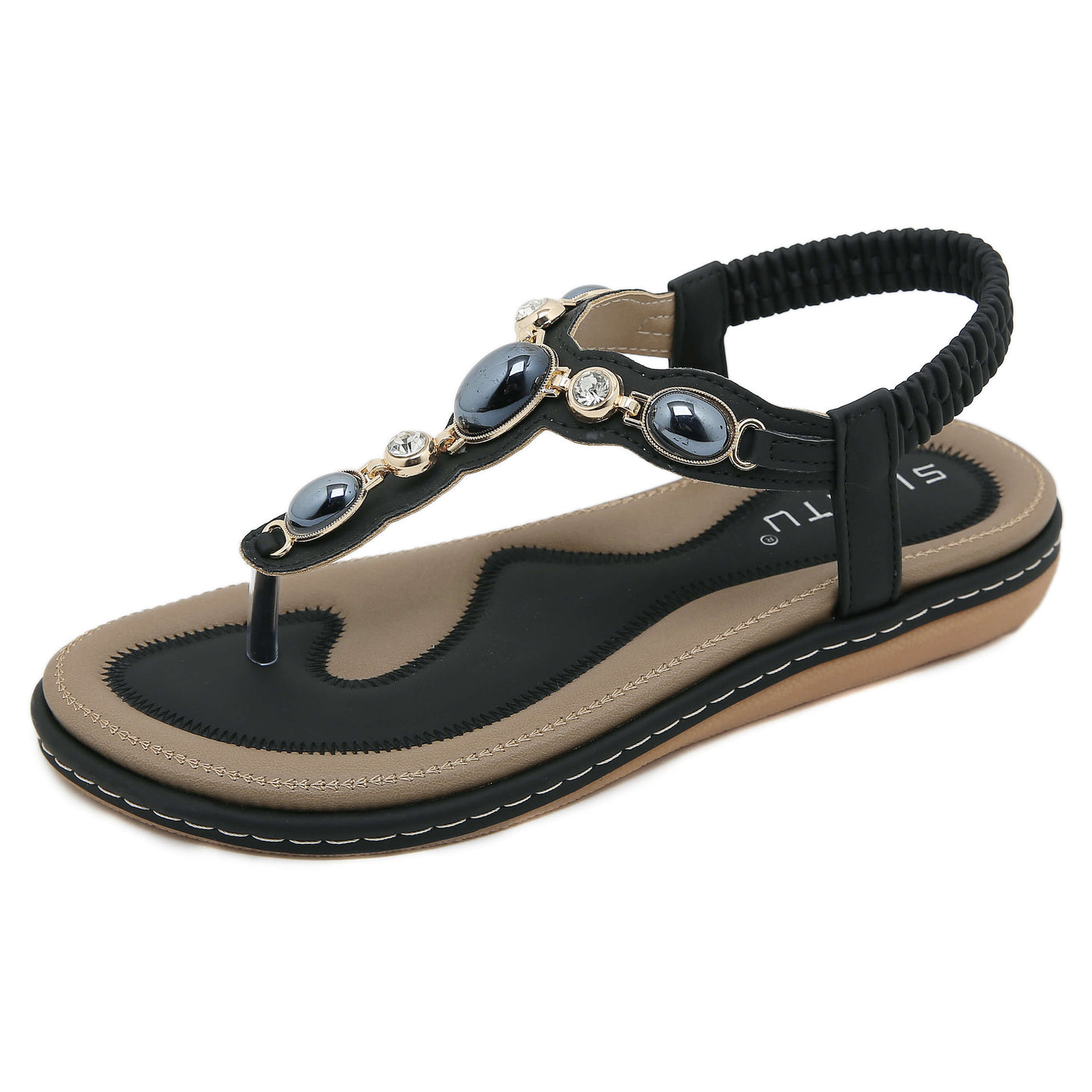 Siketu | Pearl Beaded Thong Sandal - black