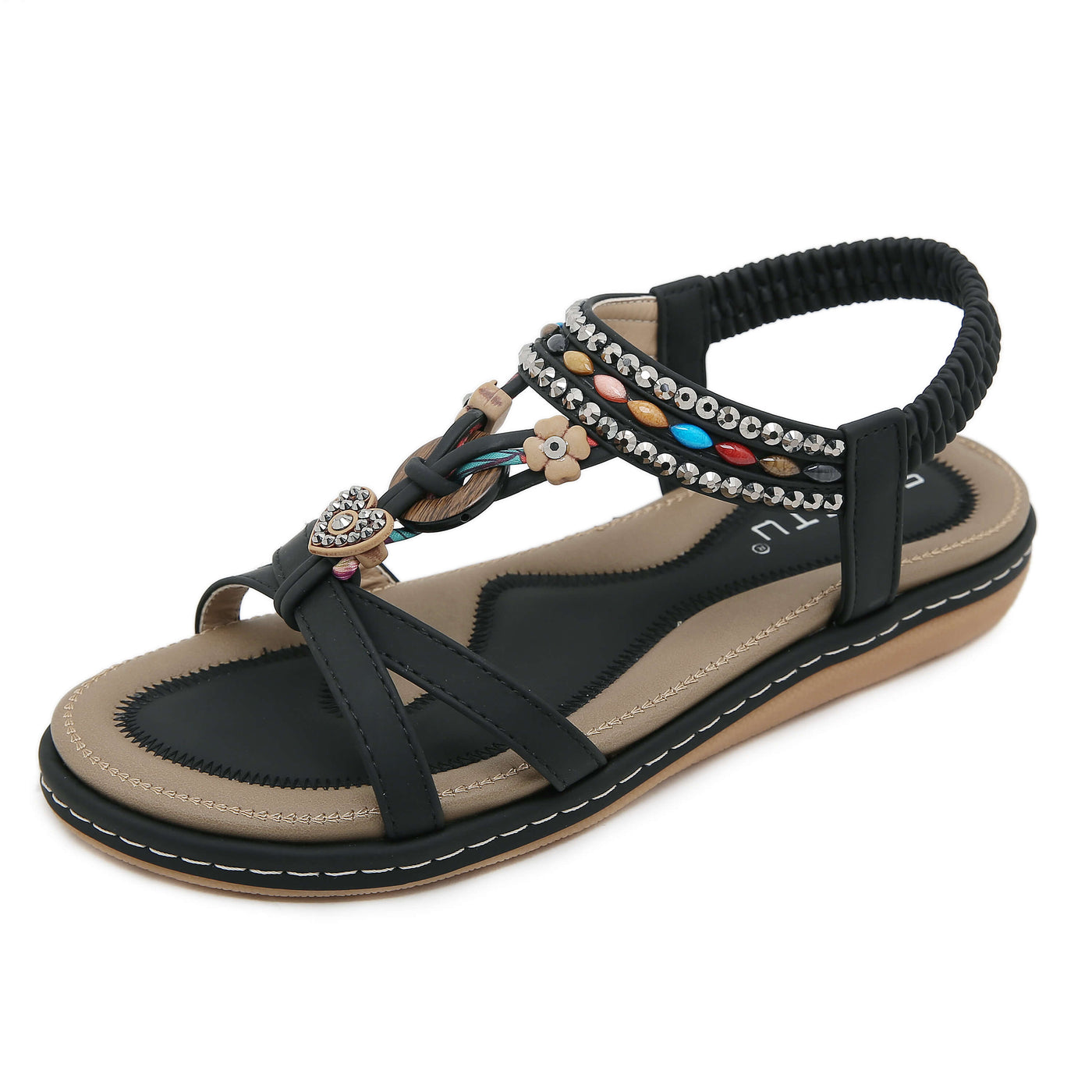 Siketu | Concentric Beaded Comfort Sandal - black