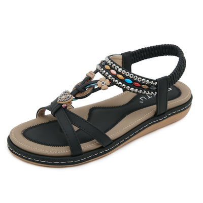 Siketu | Concentric Beaded Comfort Sandal - black