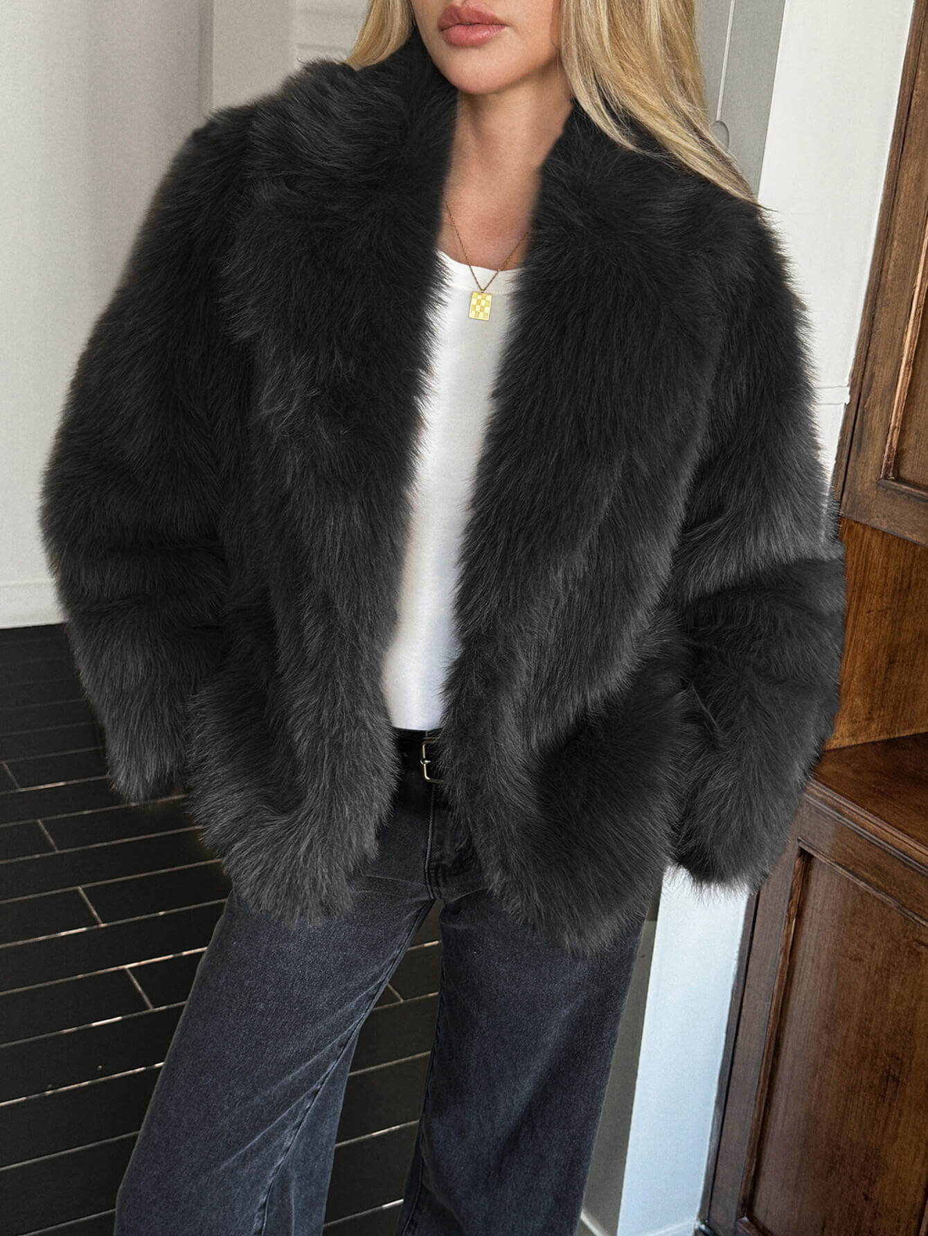 Helios Lined Faux Fur Coat - black