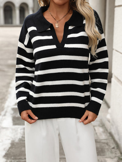 Graham Striped Polo Sweater - Black