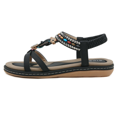 Siketu | Concentric Beaded Comfort Sandal - black