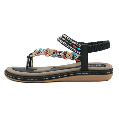 Siketu | Abbie Beaded Boho Thong Sandal - black