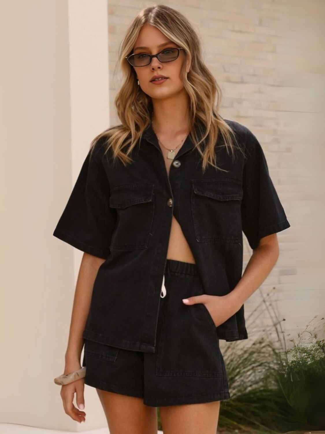 Easy Mode Denim Matching Sets - black