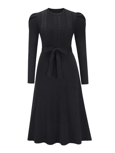 Robin Tie Waist Sweater Midi Dress- Black