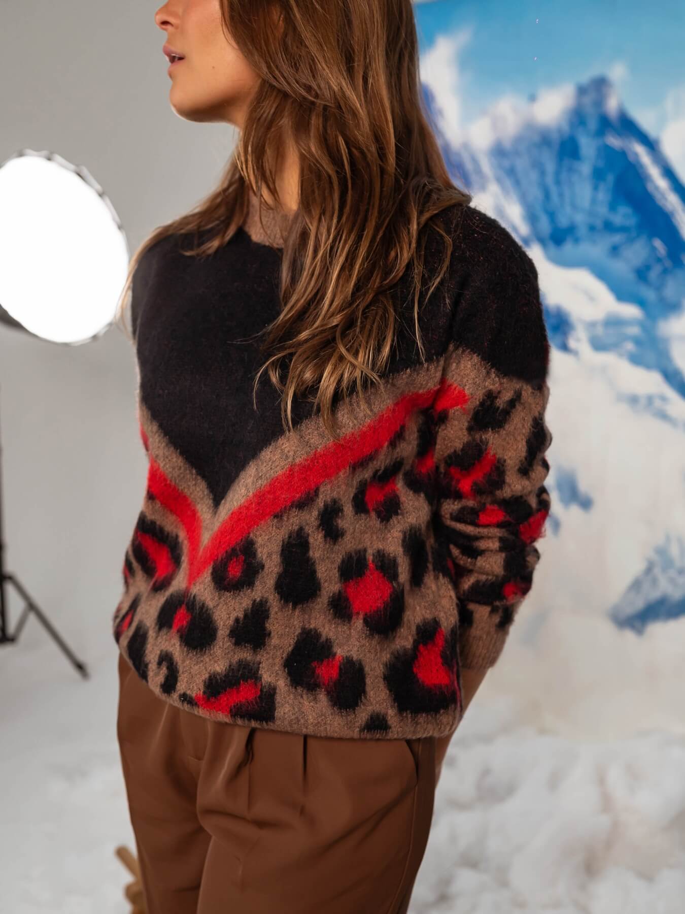 Glenmere Leopard Print Sweater - black