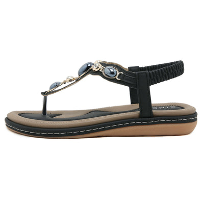 Siketu | Pearl Beaded Thong Sandal - black