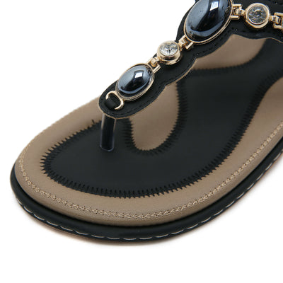 Siketu | Pearl Beaded Thong Sandal - black