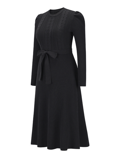 Robin Tie Waist Sweater Midi Dress- Black