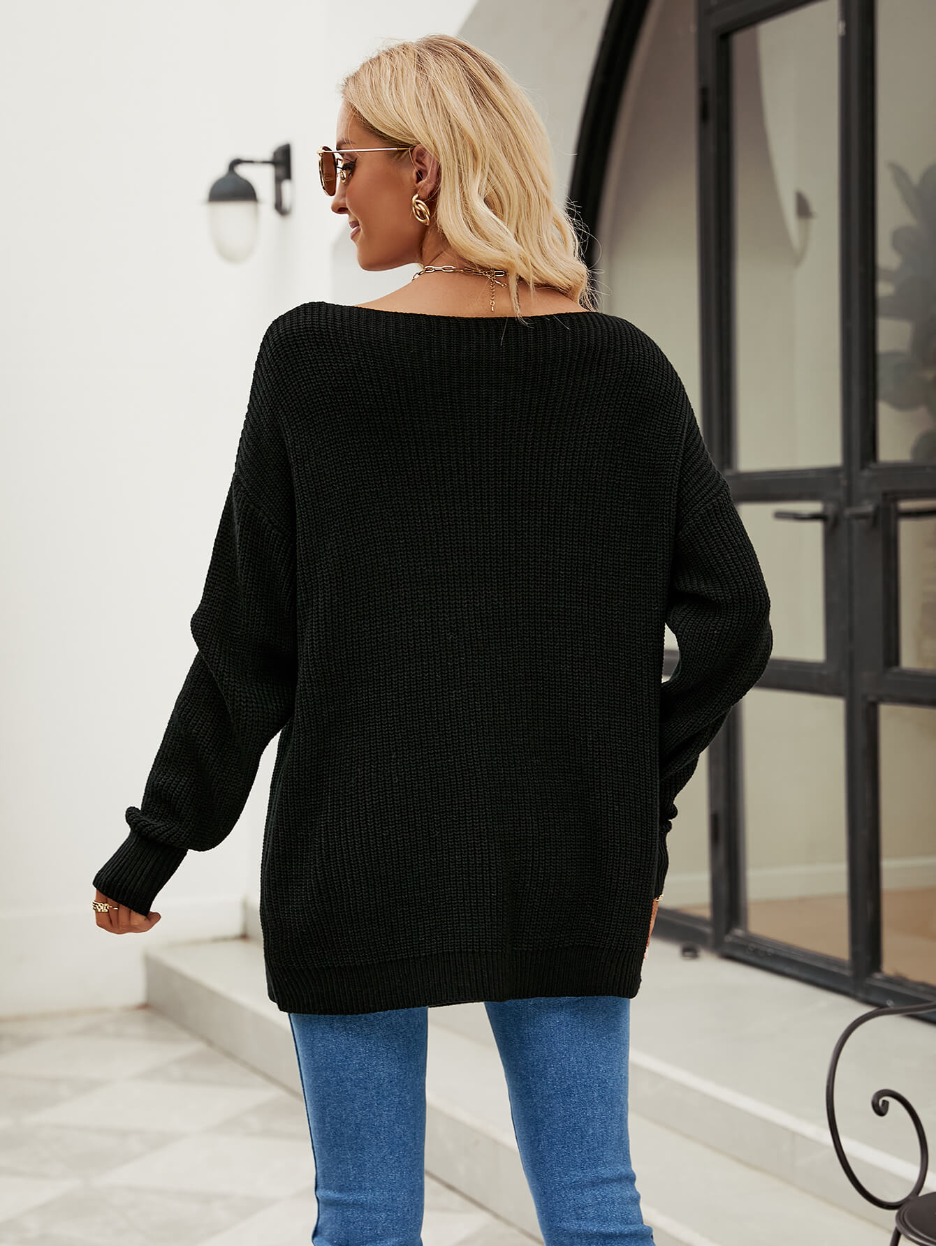 Easy Does It Ripped Knit Sweater - Black