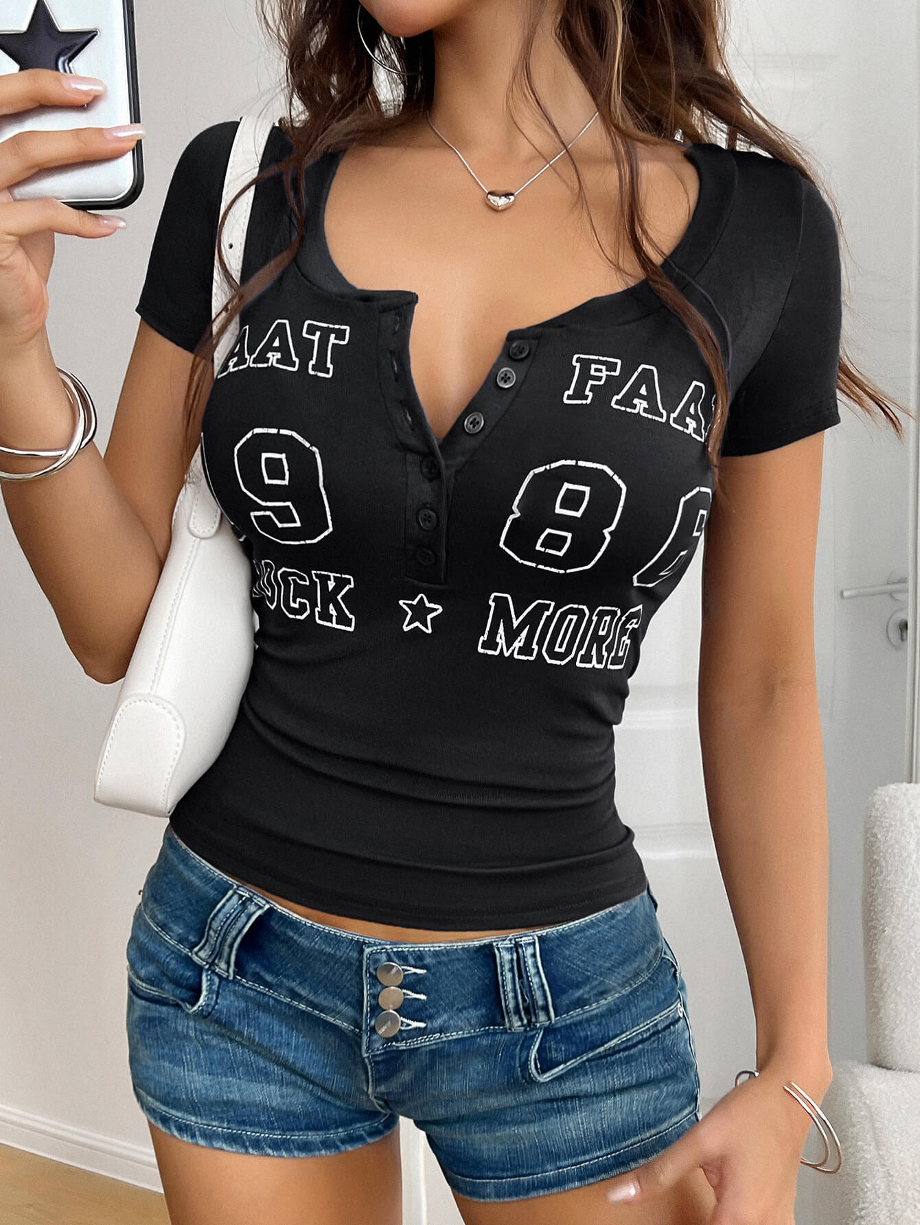 Rock Star More Graphic Top - black