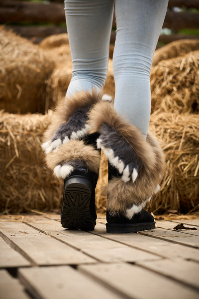 SMAIBULUN Ugg | Faux Fur Wool Lined Grazing Calf Boots - Black