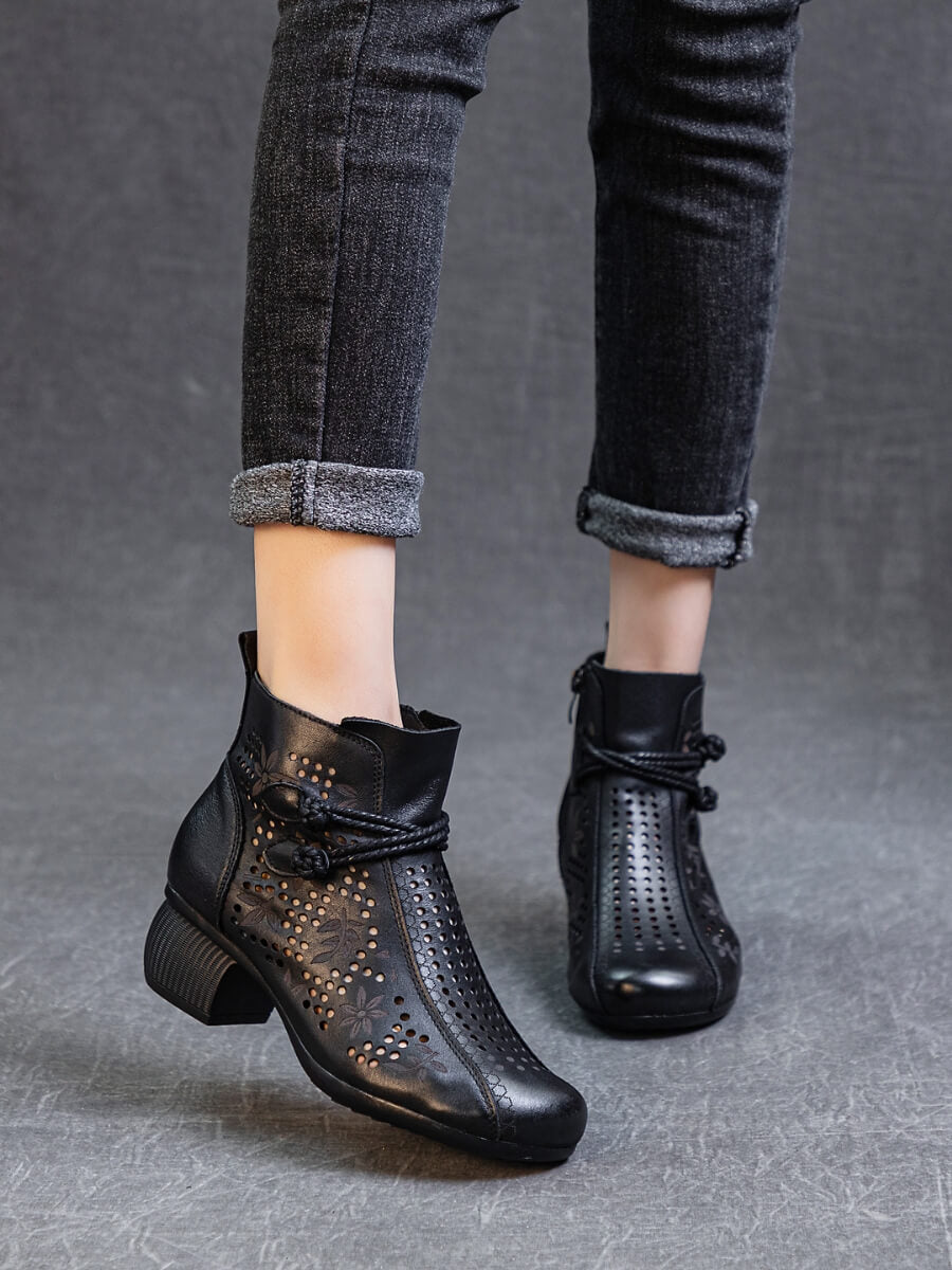 Rumour Has It | Mirina Perforated Leather Ankle Boot - black