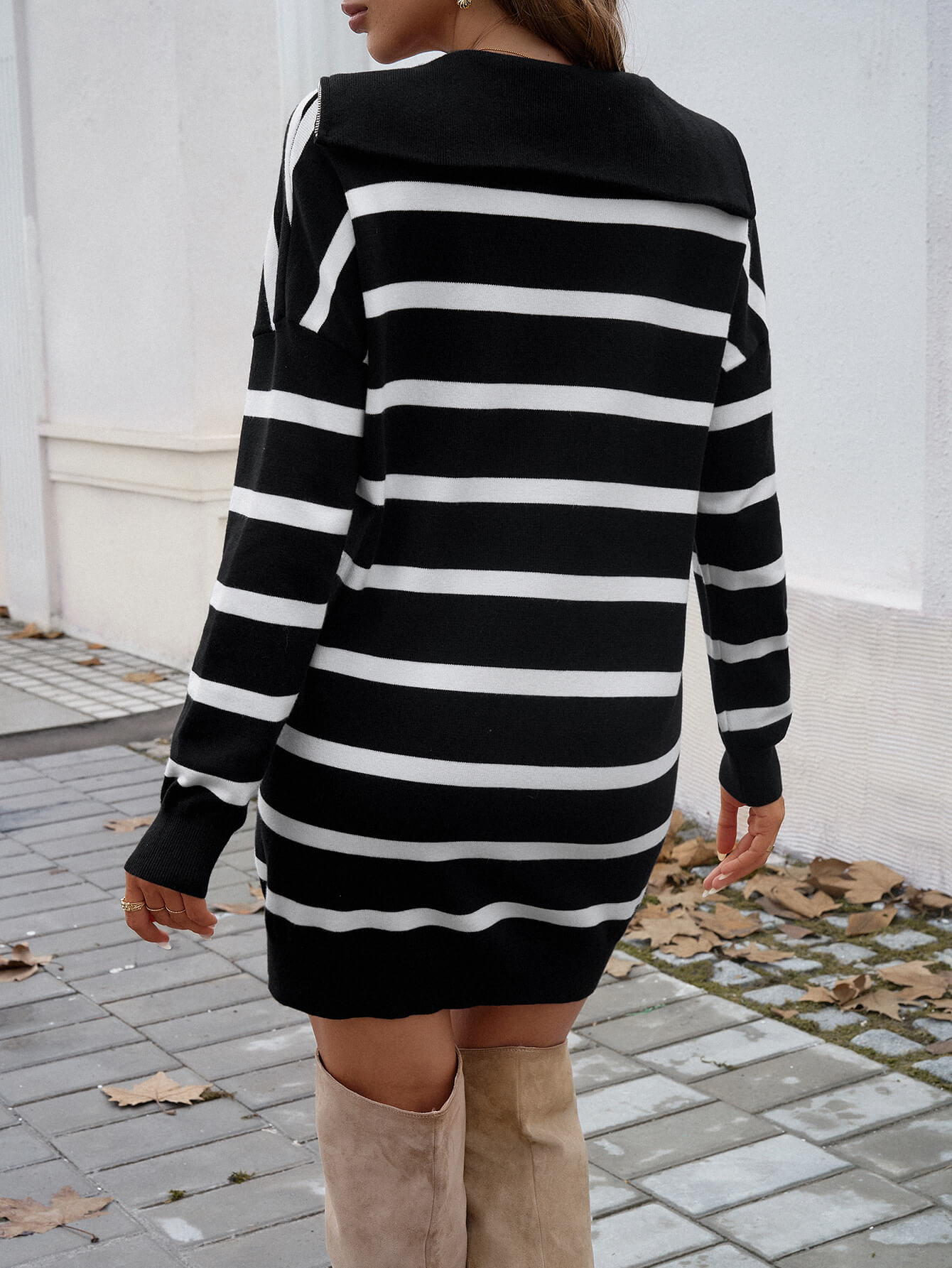 Ready Freddy Striped Mini Sweater Dress - Black