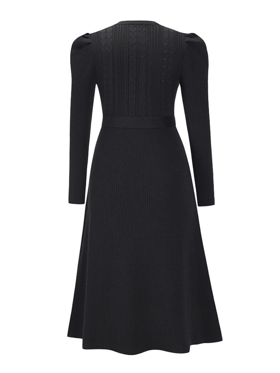 Robin Tie Waist Sweater Midi Dress- Black