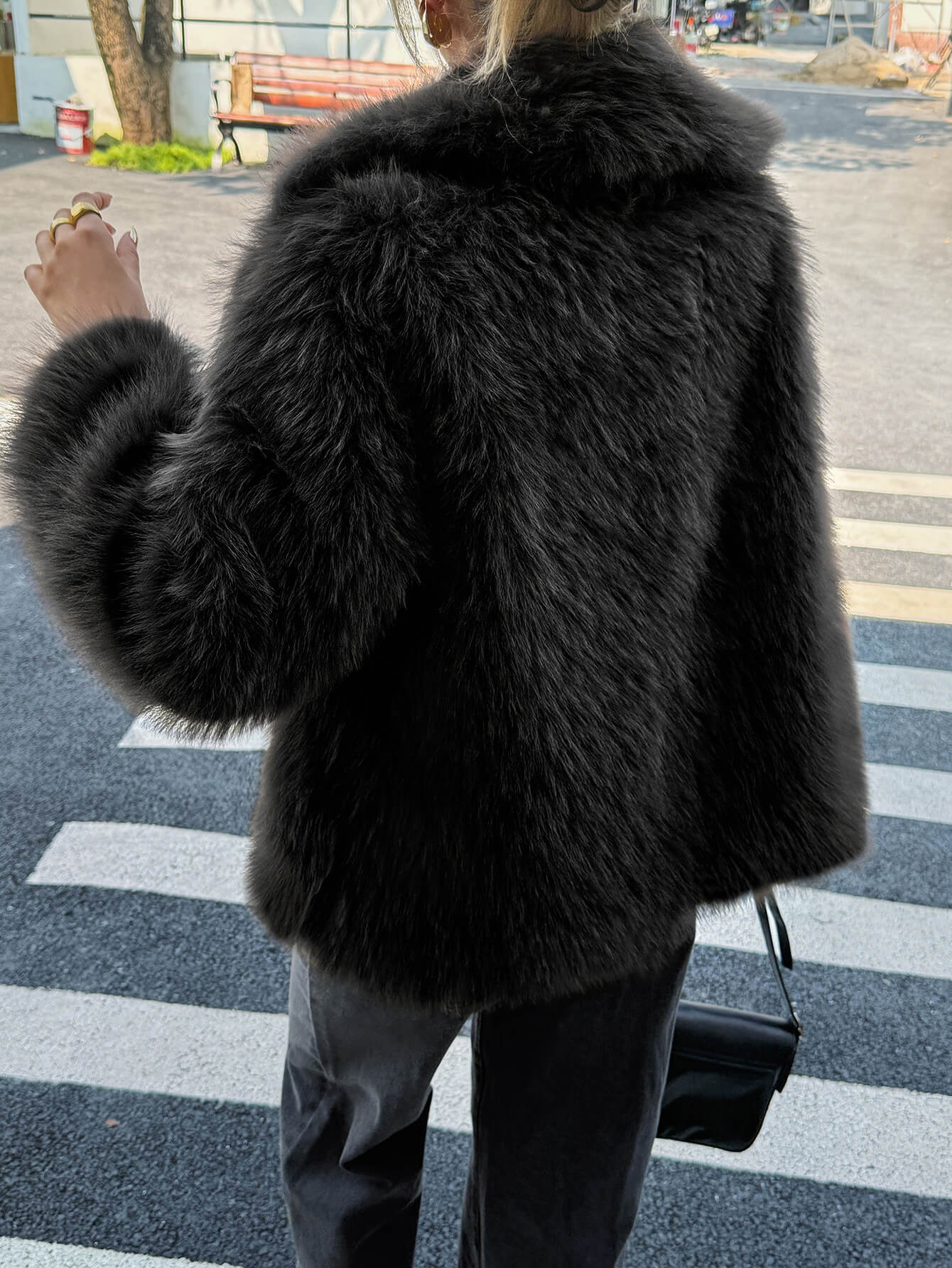 Helios Lined Faux Fur Coat - black