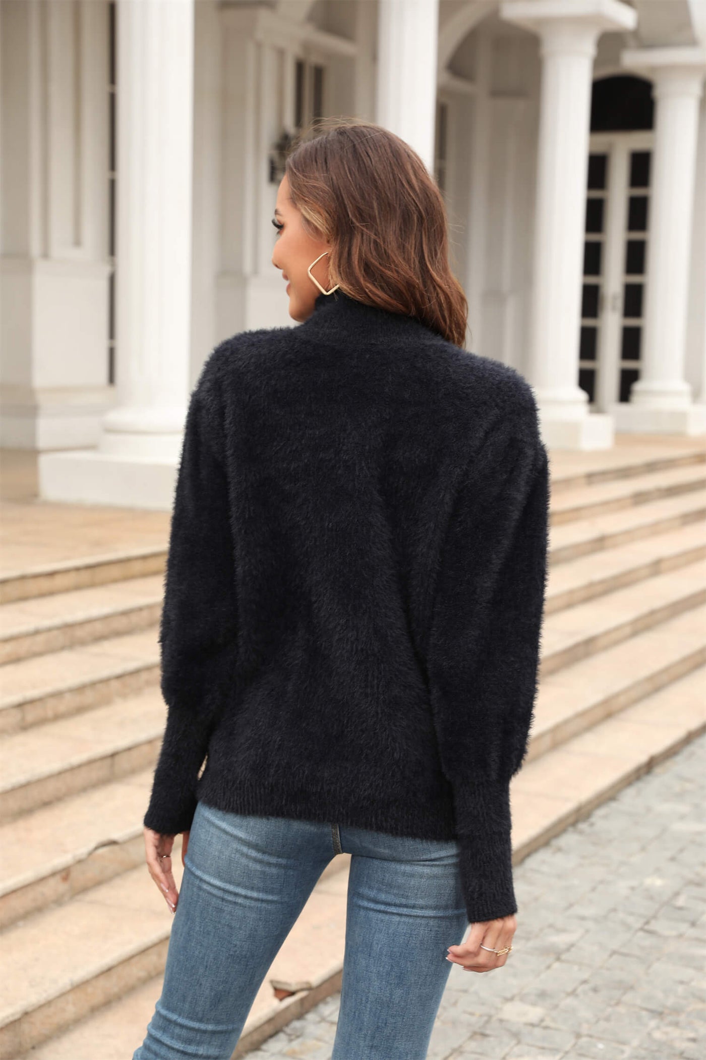 Come My Way Fuzzy Knit Sweater - black