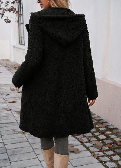 Teddy Longline Pocketed Coat - Black