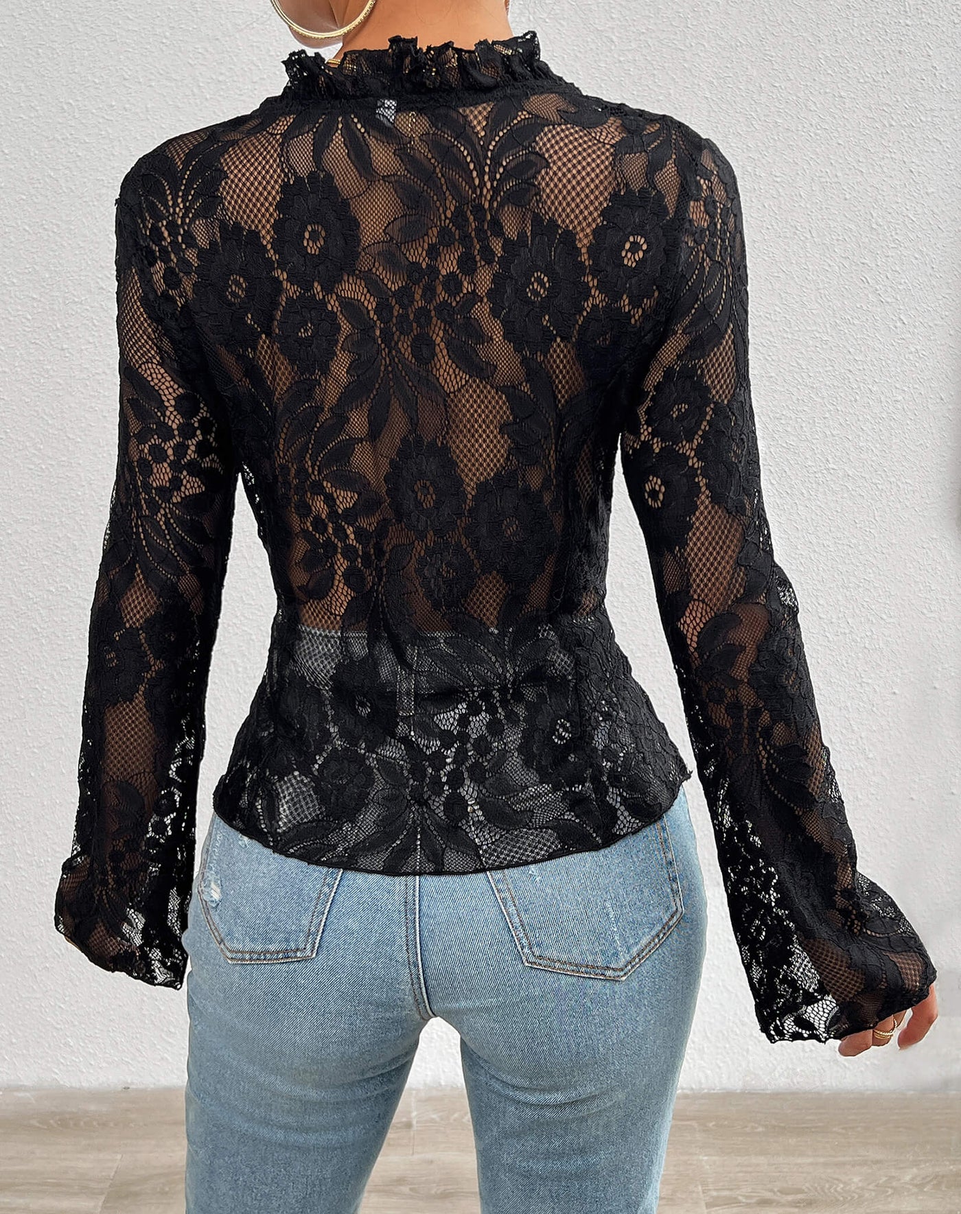 Janelle Floral Lace Sheer Cardigan - Black