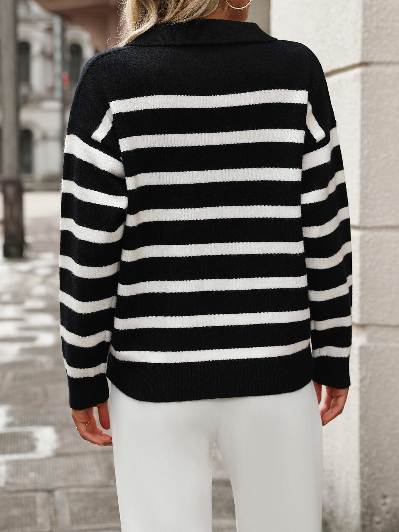 Graham Striped Polo Sweater - Black