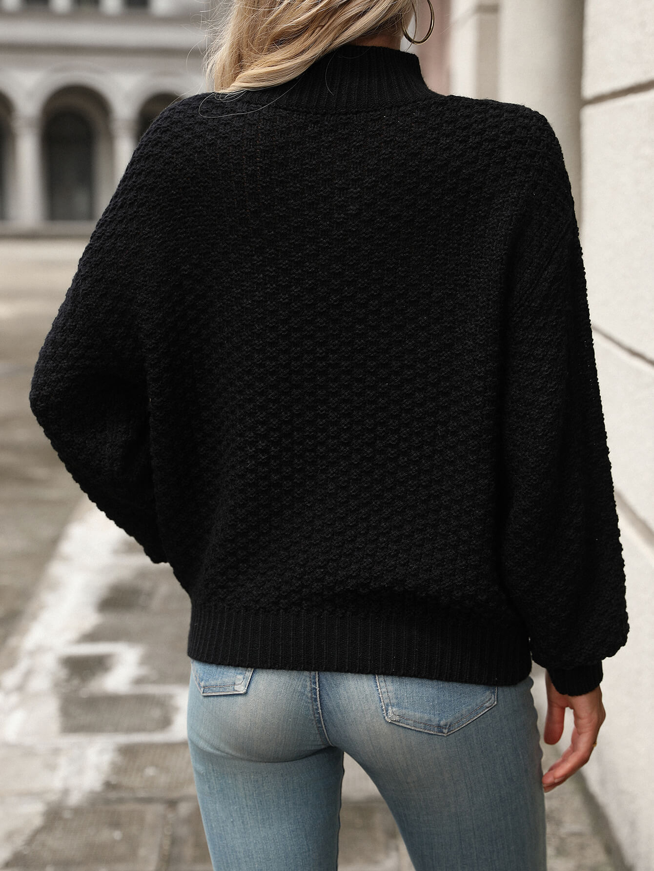 Billie Pom Mock Neck Sweater - Black